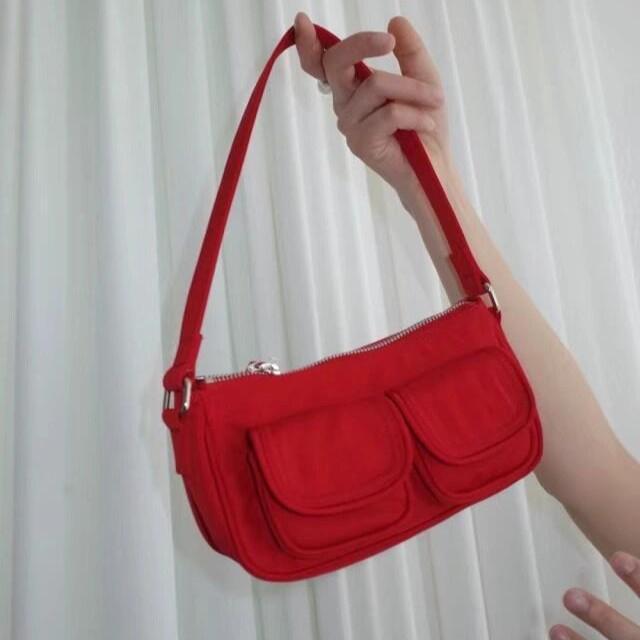 Korean INS Niche Personality Retro Nylon Multi-Pocket Commuter Shoulder Bag New Trendy Versatile Underarm Bag