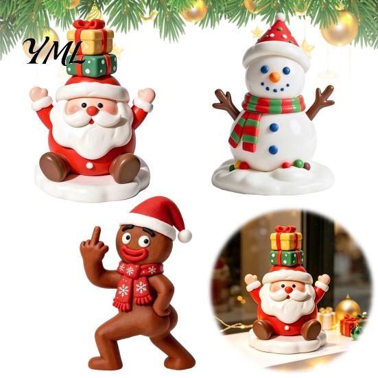Exquisite Resin Craft for Shelf Christmas Figurine, Cute Clay Style Santa Snowman Gingerbread Man Unique Holiday Party Photo Props Statue, Festive