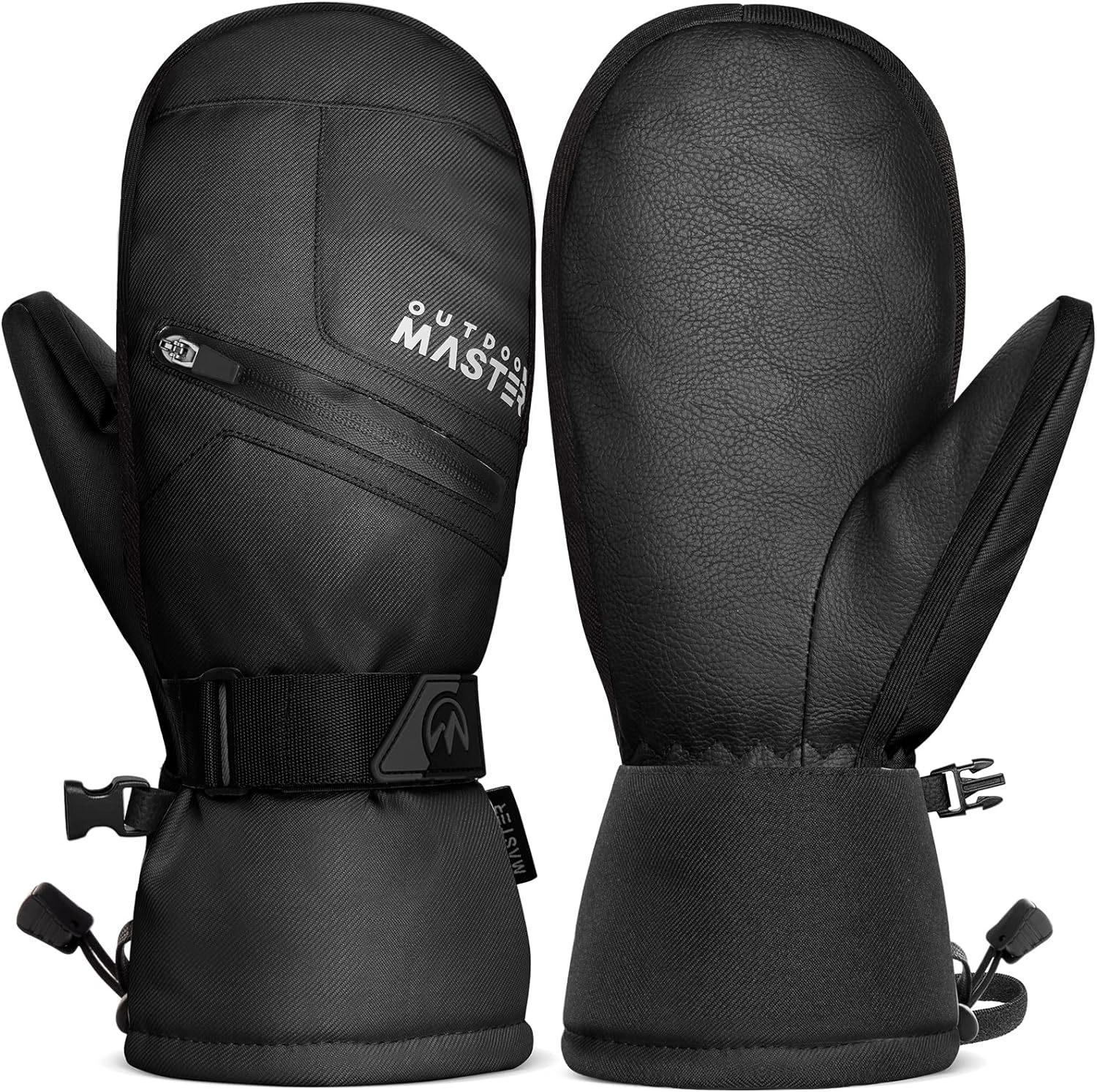 

Waterproof, windproof and warm, goat skin wear-resistant, with snow card pockets, men s and women s outdoor cotton ski gloves, cold-proof. чёрный