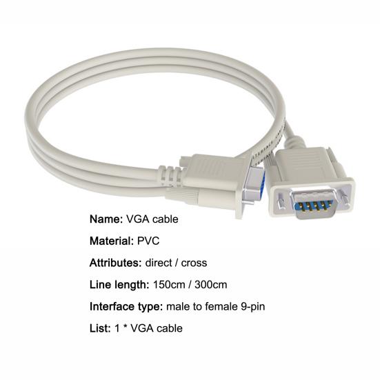 VGA Verlängerungskabel 150/300cm 9-polig Stecker Professionell HD-kompatibel zu Buchse Verlängerungskabel Adapter