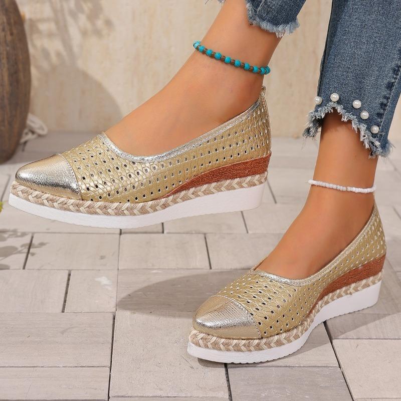 Damen Espadrille Flats in weiter Weite: Atmungsaktive Strick-Keil-Sling-Pumps mit spitzer Zehenpartie für Damen, lässige Komfort-Sommerschuhe