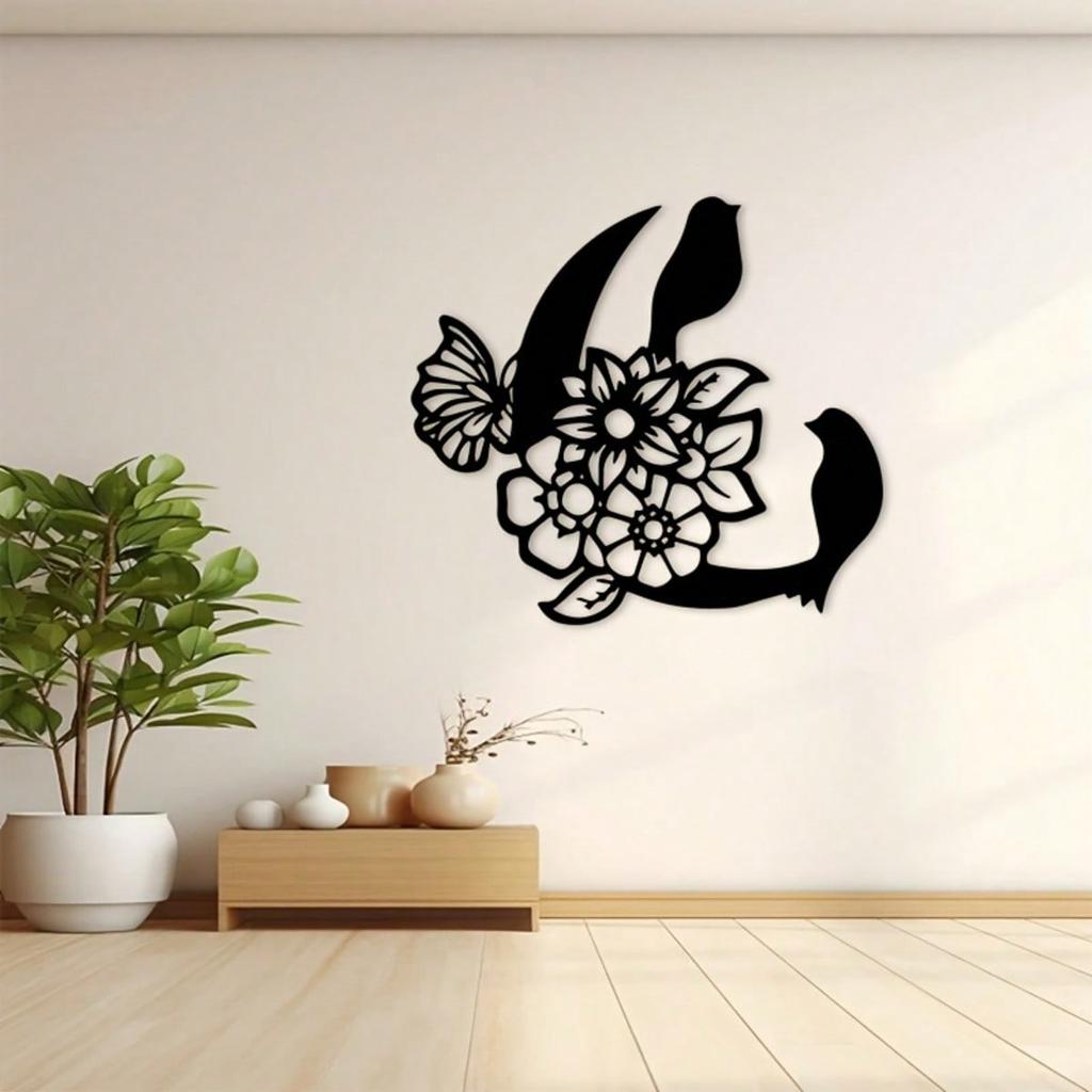 Vintage Art Deco Metal Wall Decor Iron Plaque Birds Flowers Garden Home Gift