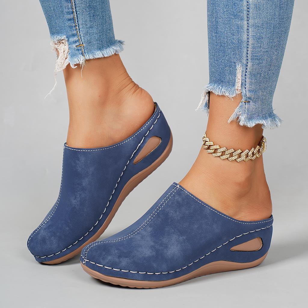 *Fashiable Hot Selling Sexy Elegant Wedge Heel Slippers Summer New Round Headed Comfortable Work Leisure Slippers for Women