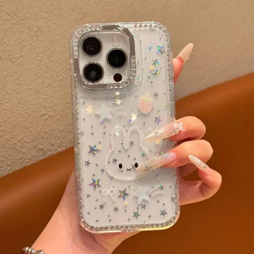 Premium Polka Dot Miffy Rabbit Applicable To Apple iPhone16/17Pro Mobile Phone Case 14 Flash Drill Star 15 Large Hole 13