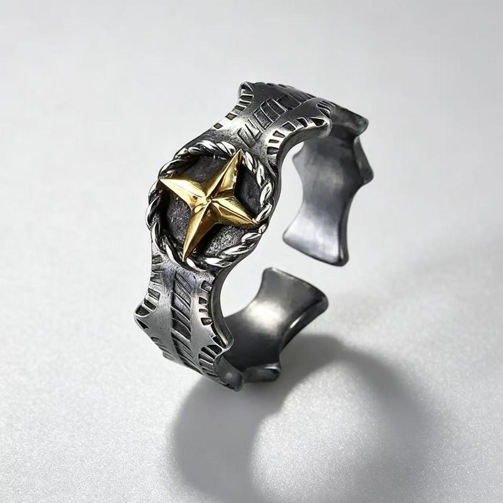 Men's Retro Starburst Adjustable Index Ring - Trendy, Cool, Open Design