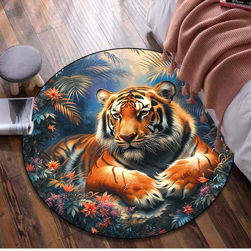 Animal Tiger Circular Rug - Office Decorative Carpet For Living Room Bedroom Door Mat Floor Rug Computer Chair Area Rug