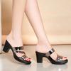 Fashion Summer High-heeled Women's Slippers 7cm Thick Heels Bright Skin Fish Mouth All-match Casual Shoes 2025 Woman Sandals Slipper