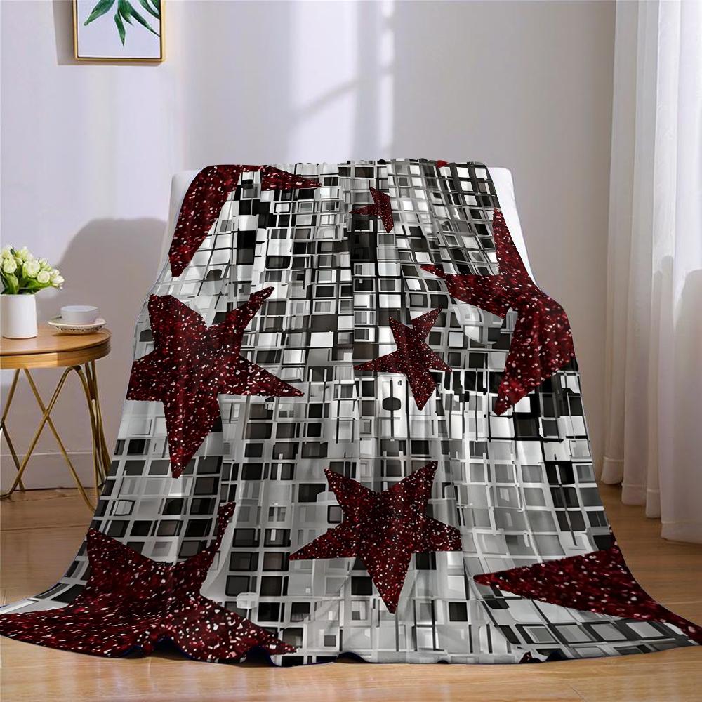 Ruby Star Grid Flannel Blanket Warm Soft Halloween Christmas Couch Warm Cozy Decorative Decor Gift for All Season