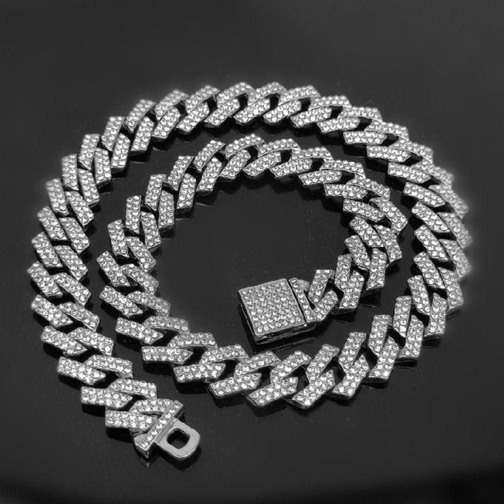 New Link Chain Dog Diamond Chain Collar Hip Hop Diamond Link Chain 15mm Inlaid Rhinestone Bling Diamond Dog