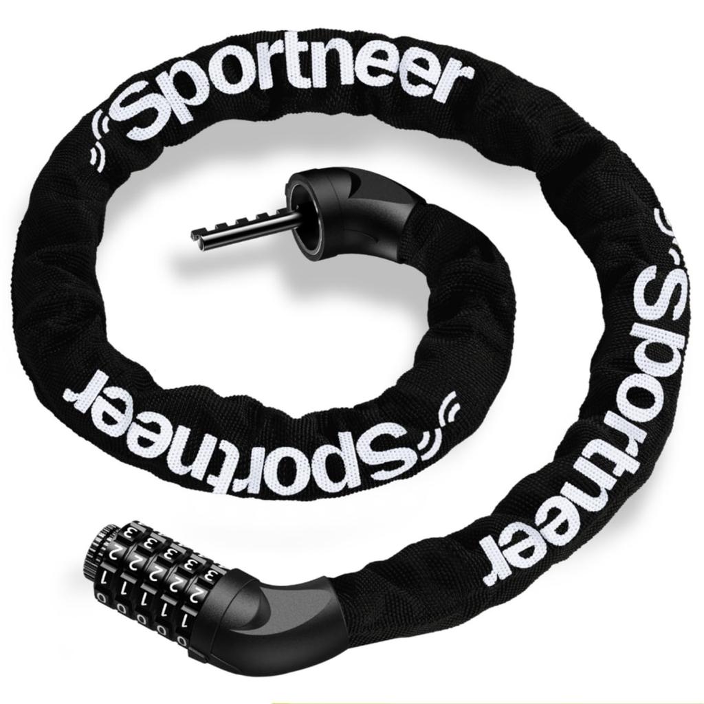 Sportneer Bicycle Chain Dial Customizable Includes Japanese Instruction Black Lock, Lock, Lock, 5-Digit Dial, 6mm, Keyless, Password, Approx. 640g,