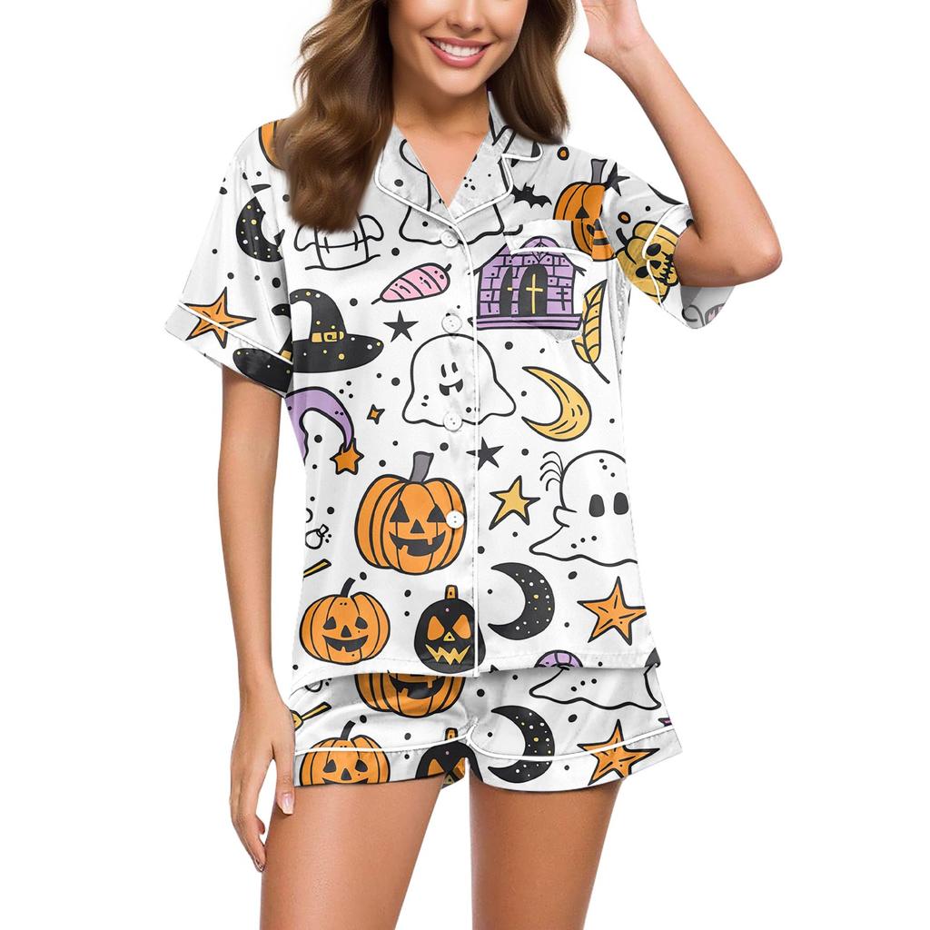 Women's Casual Fashion Halloween Printed Short Sleeve Home Suit
