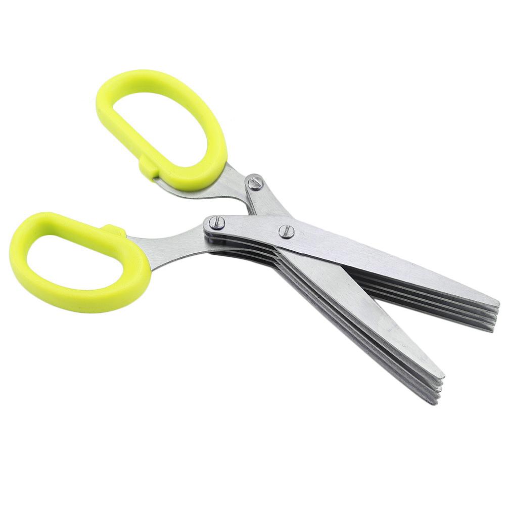 Stainless Steel 5 Layers Kitchen Scissors Scallion Sushi Shredded Tool(Yellow)