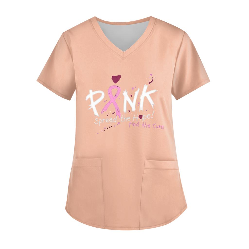 Women's V-Neck Short-Sleeve Pocketed Top With Side Slit