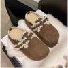 Thick-bottomed Birkenstock Fluffy Slippers for Women's Outer Wear, Velvet To Keep Warm, and One Pedal To Increase the Height of Seasonal Cotton 