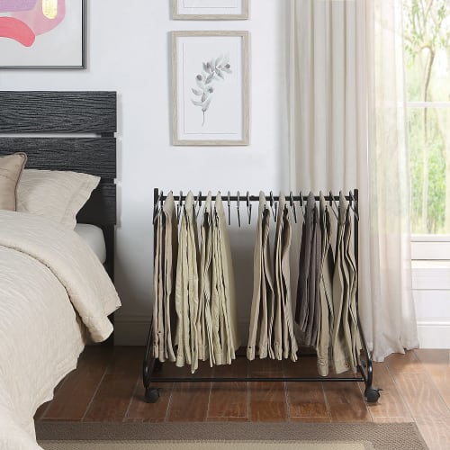 Sunny Point Trouser Hanger Rack with Casters for Clothing Storage and Closets (20 Pieces, Black)
