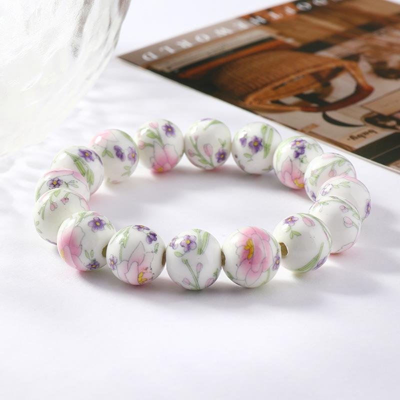 Ceramic beaded flower bracelet women's retro medium and high-end sense simple Jingdezhen bracelet.