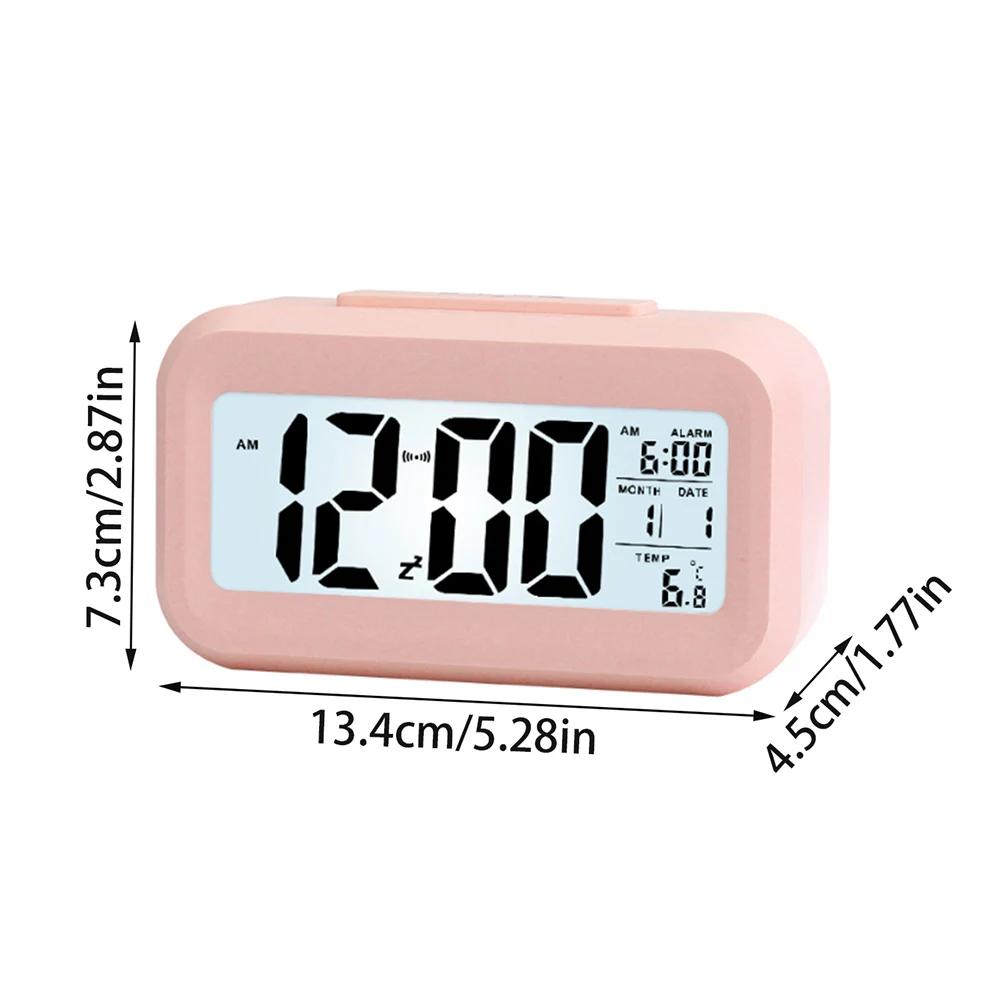 

Battery Powered LCD Alarm Clock TEMP Date Week 3 Alarms Backlight Snooze Table Clock Night Vision Function12/24H Digital Clock розовый