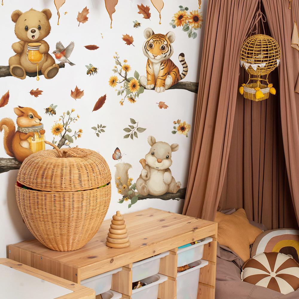 Cute Forest Animals and Leaf and Flower Bedroom Children's Room Decorative Wall Stickers
