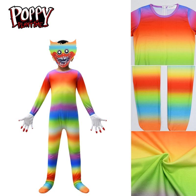 Kids Poppy Playtime Huggy Wuggy Cosplay Costume Jumpsuit Mask Halloween Suit