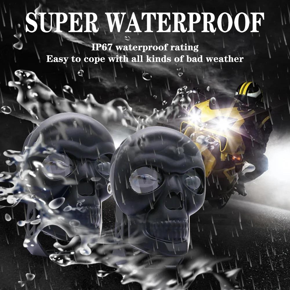 2PCS Motorcycle LED Light Skull Shape Waterproof Lamp Electric Vehicle Headlight Fog Light Projector Lens Spotlight Motorcycle