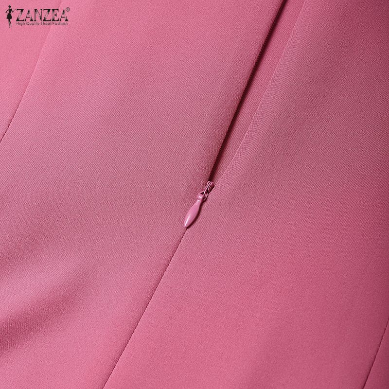 ZANZEA Women Casual V-Neck Summer Short Sleeve Loose Long Dress