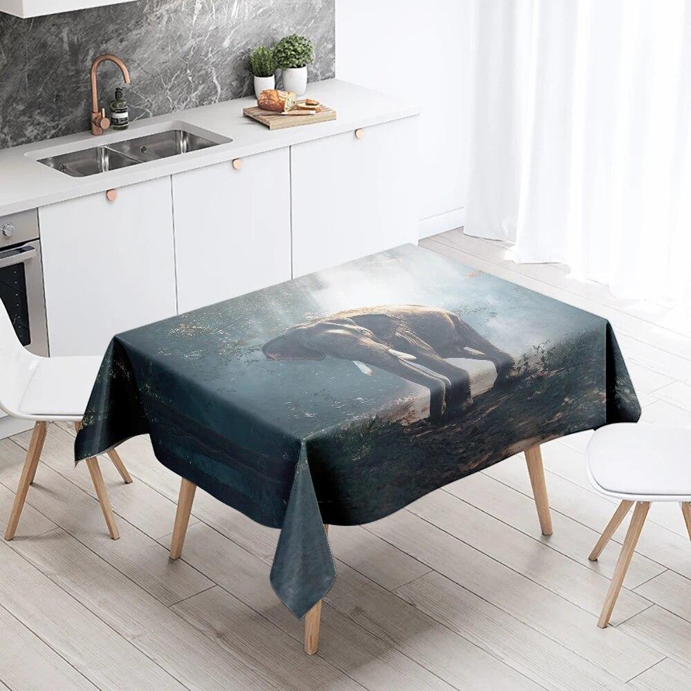 African Elephant Tablecloth Animal  Anti-Stain Waterproof Rectangular Kitchen Dining Table Home Decor
