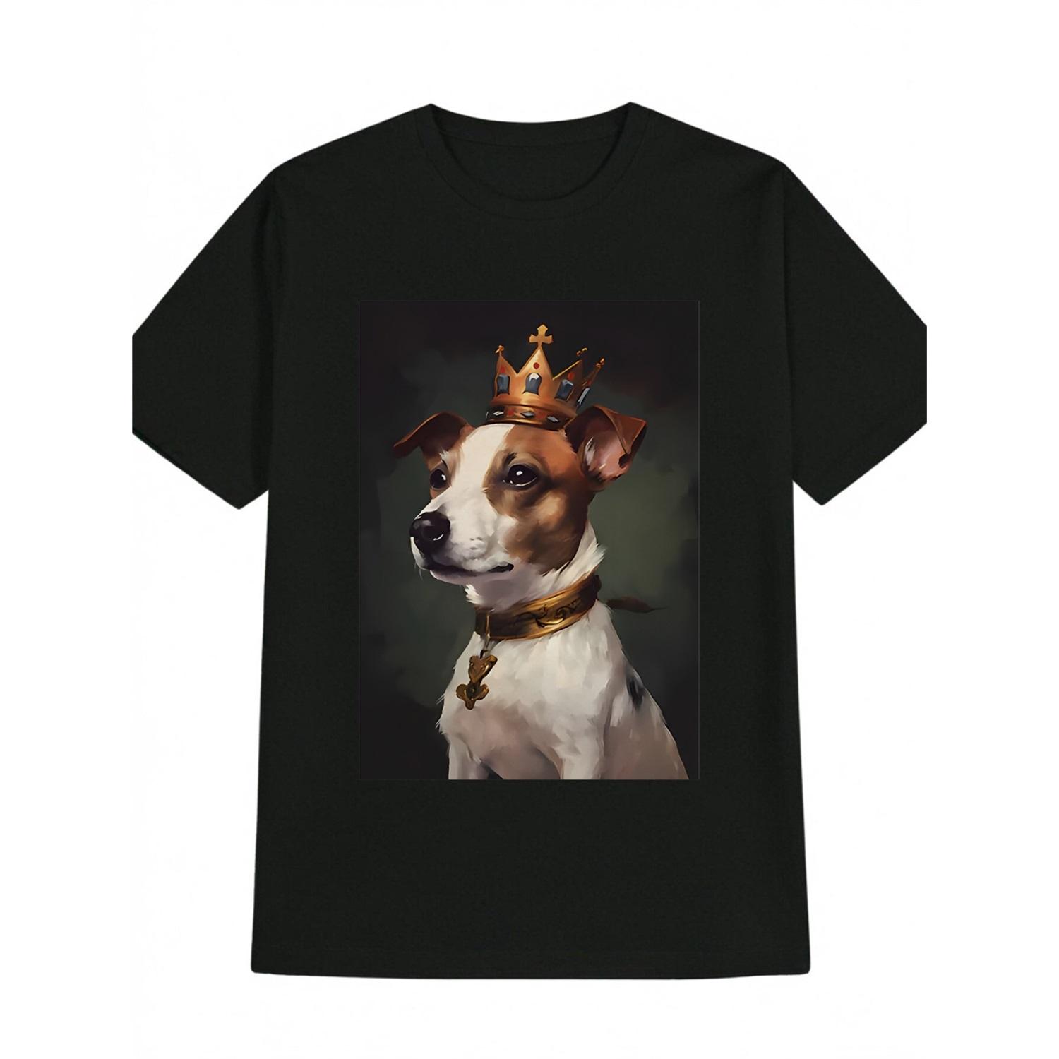 

Men s Casual Round Neck T-Shirt, Dog Crown Print Men s Top, Men s Graphic Oversized Short Sleeve Tee Shirt L чёрный