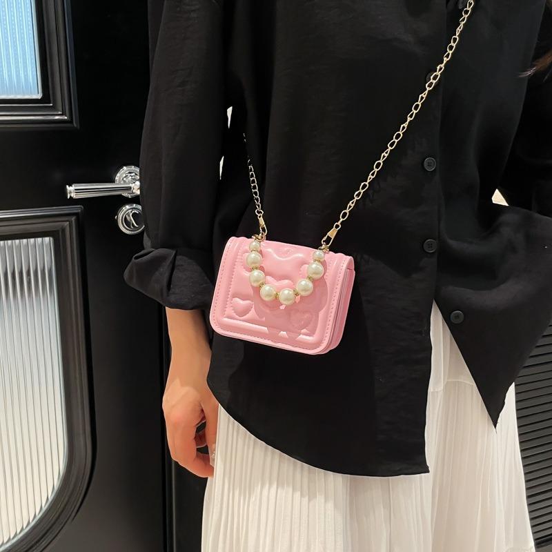 New Solid Color Chain Shoulder Messenger Commuter Small Square Bag Fashionable Versatile Mini Pearl Handbag Bag