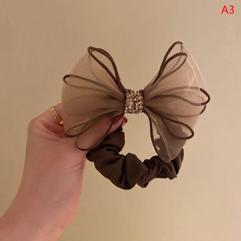 Mesh Bow Hair Ring Net Red 2022 New All-Match Simple Ins Temperament Ball Head Czech Drill Head Rope