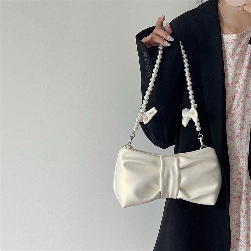 Pearl Bow Armpit Women's Bag Small Fresh Fairy Bag Korean Version Single Shoulder Carrying Crossbody Bag