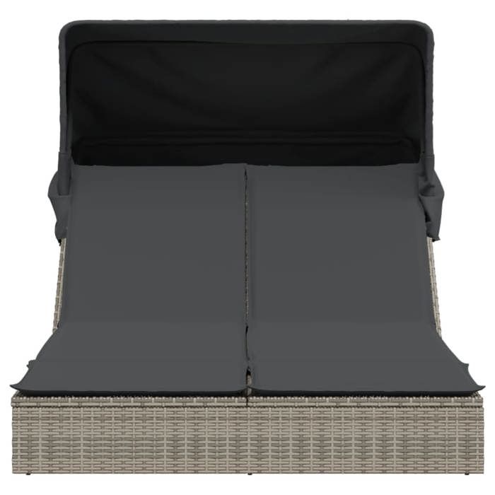 VidaXL Doppelliege mit Sonnendach und Kissen grau Polyrattan 368639