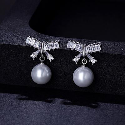 925 Sterling Silver Ear Needle Crown Flower Bowknot Crystal Stud Earring Women Simulated Pearl Pendant Fashion Jewelry Earring