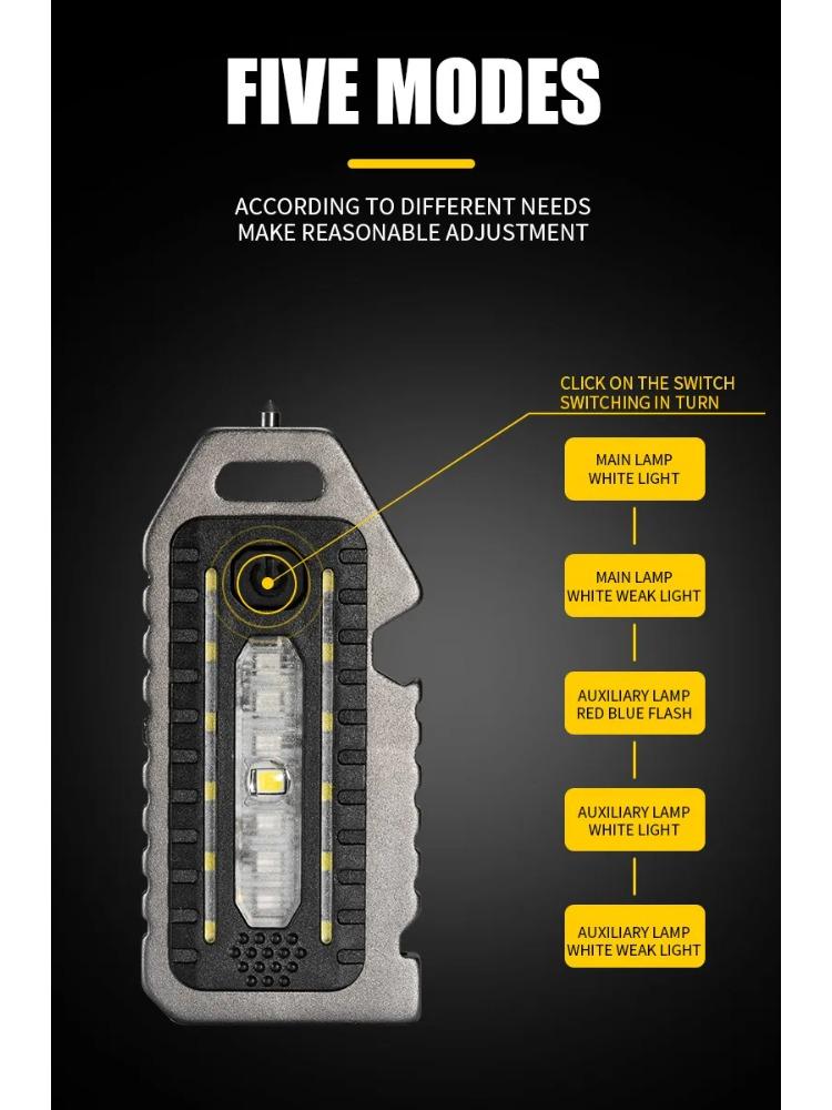 Keychain Flashlights Mini Led Light Selfdefense Whistle Multifunctional Portable Rechargeable 10W Built In Battery for Outdoor