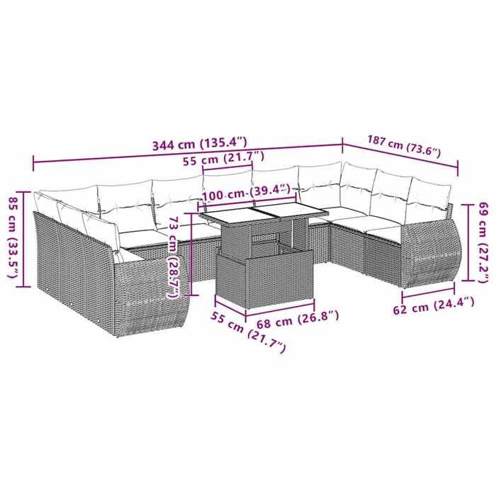 VidaXL Salon de jardin 11 pcs avec coussins gris clair résine tressée 3268782