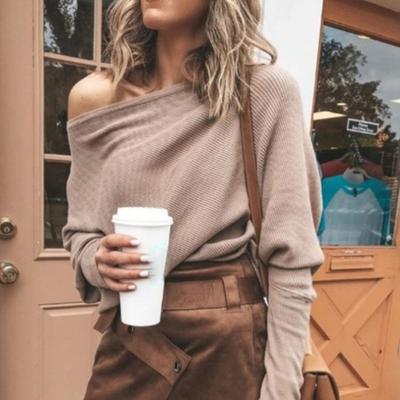 Women Sweater Off Shoulder Raglan Sleeve Pullover Knitted All Match One Shoulder Top for Daily Wear