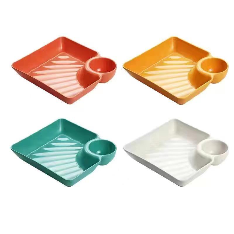 Multi-purpose French Fries Ketchup Holder Dumpling Plate With Vinegar Plate Snack Dish 2-Grid Spices Dish Dumplings Dessert