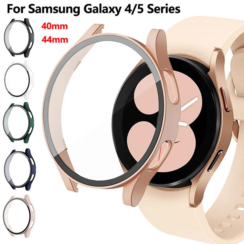 Glas + Hülle für Samsung Galaxy Watch 4 44 mm 40 mm Zubehör PC Rundum-Anti-Fall-Stoßstangenabdeckung + Displayschutzfolie Galaxy Watch 5
