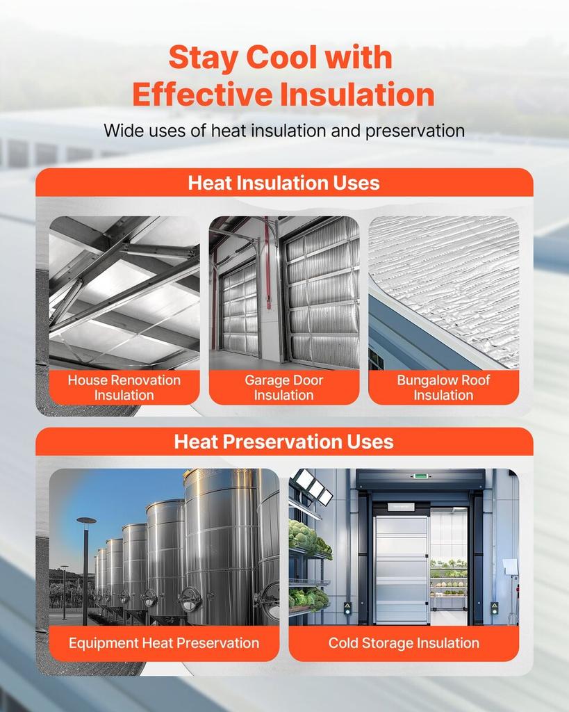 Reflective Insulation Roll, Double-Layer Air Bubble Radiant Barrier, 6mm 30.48 m x 1.22 m, Aluminum Foil White PE Film Heat Reflective Shield, Thermal