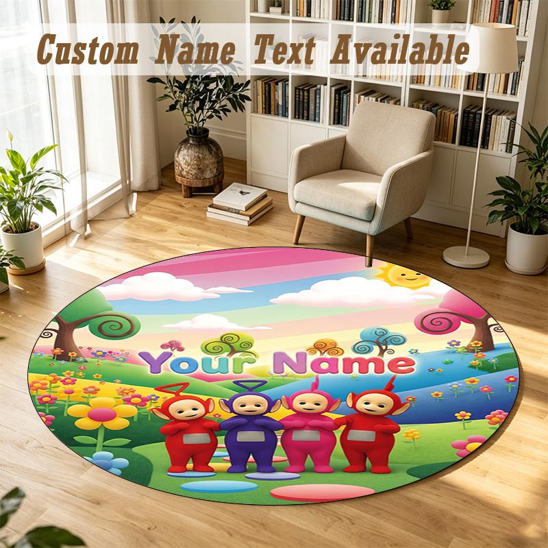 Round Rug Custom NameTeletubbies Pattern Non Slip Carpet Home Floor Decor
