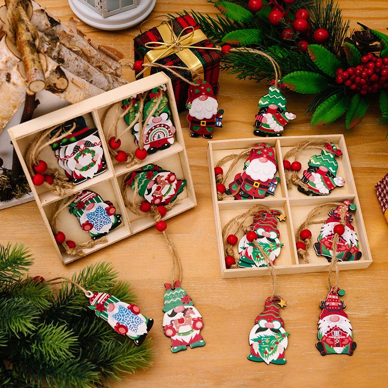 12Pcs Gnomes Pendants For Xmas Tree Christmas Decoration New Year Gift Wooden 2025 Christmas Hanging Ornaments