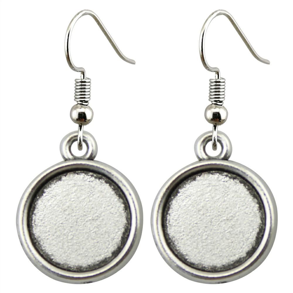 Passend für 12mm Glas Cabochon Antik Silber Farbe Zinklegierung Hängeohrringe Haken Ohrring Basis Fassung Ohrring Zubehör