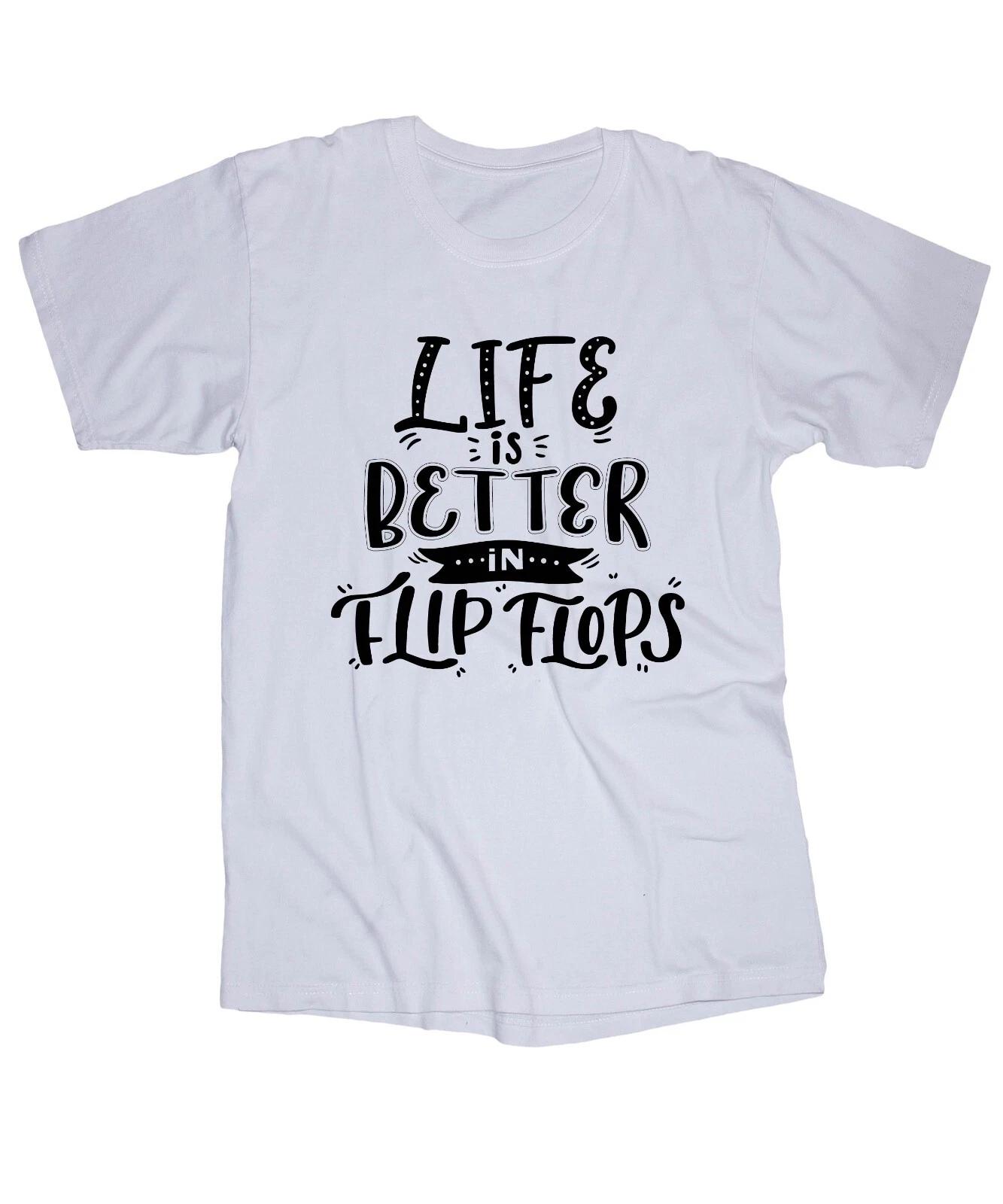 

Life is Better in Flip Flops white T-shirt Beach Ocean Boating Island Sunshine 2XL