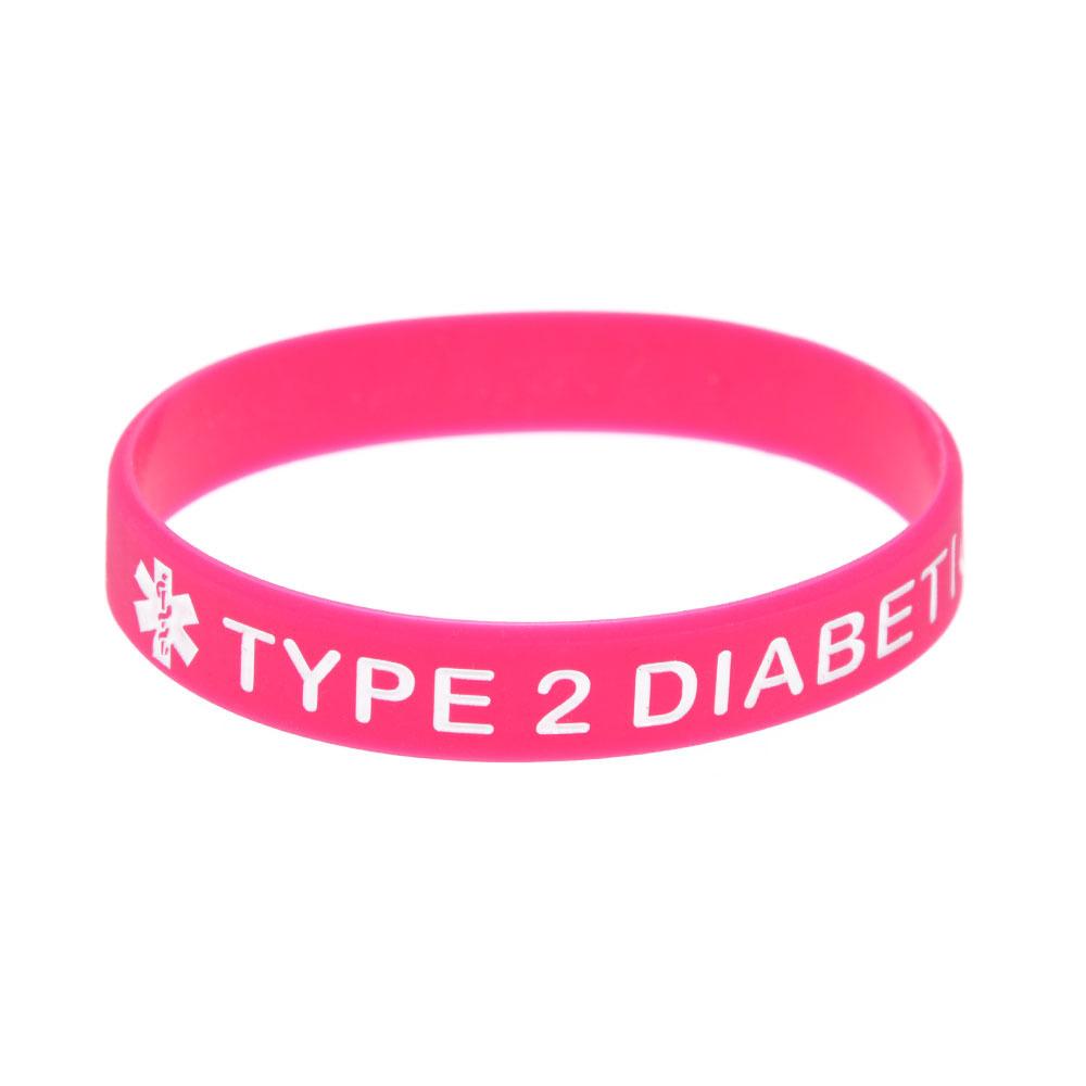1PC Medical Alert TYPE 2 DIABETIC Silicone Bracelet Type 2 Warning Medical Sports Wrist Strap