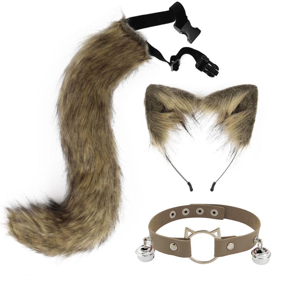 1 Set Cat Ear Halloween Cosplay Accessories Necklace Cat Tail Halloween Animal Cosplay Props Cute Adjustable