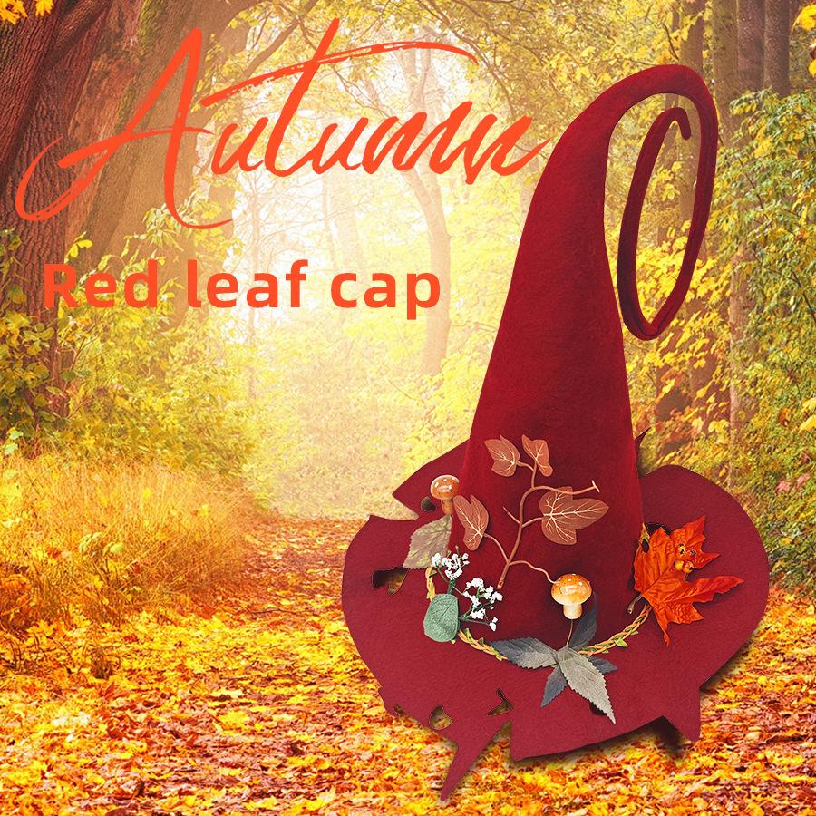 Party Decorations, Halloween Witch Hat, Witch Hat, Red Leaf Hat, Halloween Party, Felt Pointed Hat, Felt Material, Cosplay Props