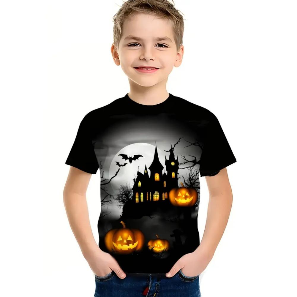 Halloween Children's Clothing Cute Pumpkin Ghostly Leaves 3D Printed Casual O-neck Short Sleeved Quick Drying Boy's Children's T-shirt