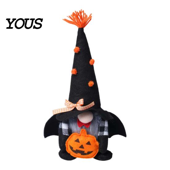 Soft Plush Centerpieces Halloween Gnome Decoration, Spooky Orange Black Boo Pumpkin Swedish Tomte Seasonal Table Accents Figurine, Elf Dwarf Ornaments