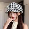 Korean Retro Plaid Beret Hat For Women Y2K Contrast Color Checked Beanie Cap Summer Travel Versatile Face Slimming Hat