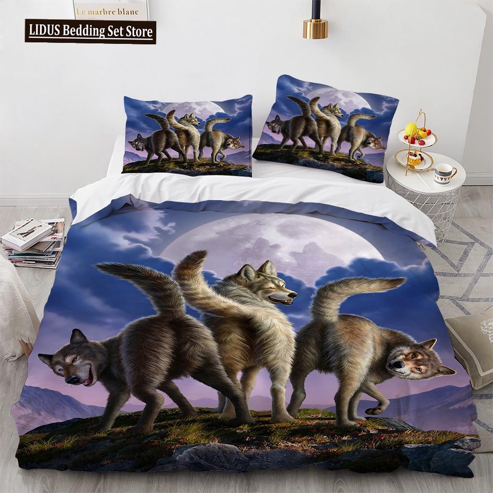 Wolf Duvet Cover Set Black White Wolf Yin And Yang Pattern Wild Animals Comforter Cover King Queen Size For Kid Boys Bedding Set