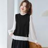 Top in Maglia Color Block con Collo a Volant Stile Coreano Autunno 2025 per Donna